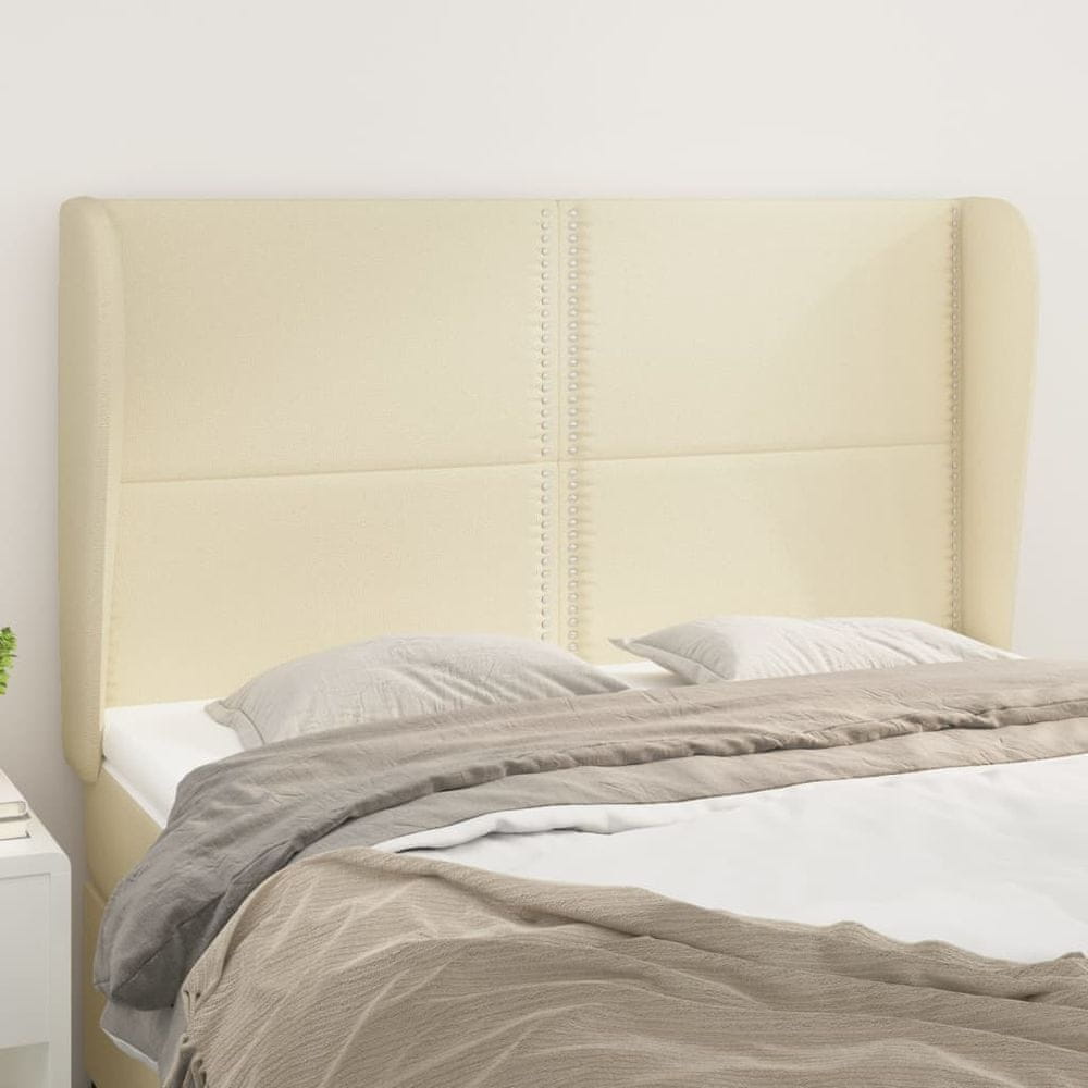 Vidaxl Čelo postele so záhybmi krémový 147x23x118/128 cm umelá koža